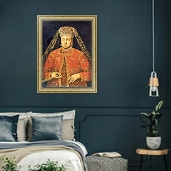 «Portrait of Tsarina Marfa Matveyevna 1» в интерьере классической спальни с темными стенами