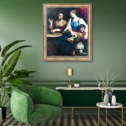 «Корнелия и ее сыновья» в интерьере гостиной в зеленых тонах