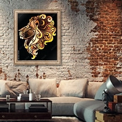 «Лев в профиль» в интерьере гостиной в стиле лофт с кирпичной стеной