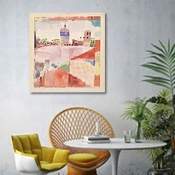 «Hammamet with Its Mosque» в интерьере современной гостиной с желтым креслом