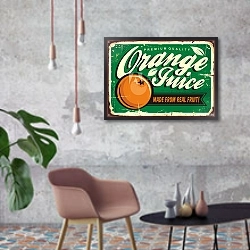«Апельсиновый сок, винтажный ретро постер» в интерьере в стиле лофт с бетонной стеной