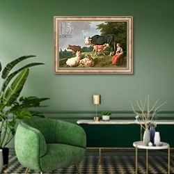 «Pastoral Scene» в интерьере гостиной в зеленых тонах