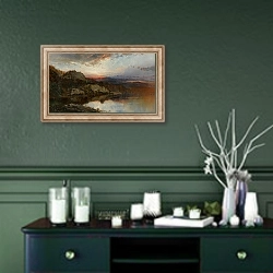 «Landscape with Sunset» в интерьере прихожей в зеленых тонах над комодом