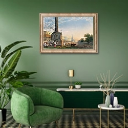 «View of Writers Buildings from the Monument at the West End» в интерьере гостиной в зеленых тонах