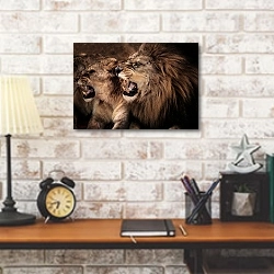 «Львы» в интерьере кабинета в стиле лофт над столом