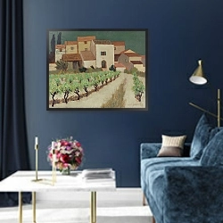 «Vineyard, Provence» в интерьере зеленой гостиной над диваном