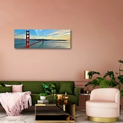 «США, Сан-Франциско. Golden Gate Bridge» в интерьере современной гостиной с розовой стеной