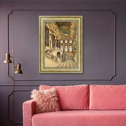 «Виды залов Зимнего дворца. Парадная лестница» в интерьере гостиной с розовым диваном