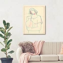 «Girl with a jug» в интерьере современной светлой гостиной над диваном
