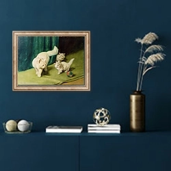 «White Persian Cat with Two Kittens» в интерьере в классическом стиле в синих тонах