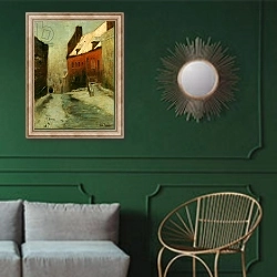 «A Winter Street Scene, Montreuil, 1894» в интерьере классической гостиной с зеленой стеной над диваном