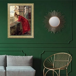«Boyar on the Porch» в интерьере классической гостиной с зеленой стеной над диваном