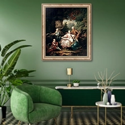 «Louis du Bouchet Marquis de Sourches and his Family, 1750» в интерьере гостиной в зеленых тонах