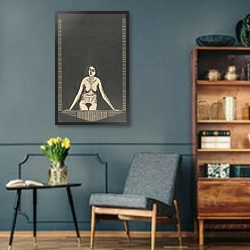 «Vrouwelijk naakt bij venster» в интерьере гостиной в стиле ретро в серых тонах