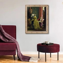 «In the Boudoir, 1851» в интерьере гостиной в бордовых тонах