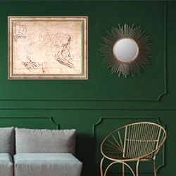 «Studies of hands and an arm» в интерьере классической гостиной с зеленой стеной над диваном