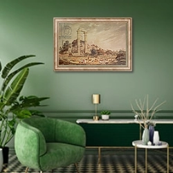 «Temple of Apollo at Didyma» в интерьере гостиной в зеленых тонах