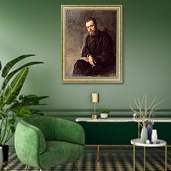 «Portrait of Gleb I. Uspensky 1884» в интерьере гостиной в зеленых тонах