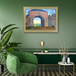 «И мы открываем врата.серия _Санкта_ (_Священная_).  1922» в интерьере гостиной в зеленых тонах