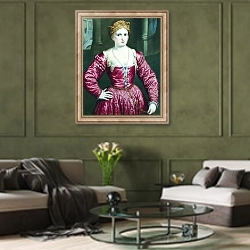 «Портрет молодой женщины 11» в интерьере гостиной в оливковых тонах