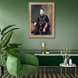 «Elizabeth de Valois, 1604-8» в интерьере гостиной в зеленых тонах