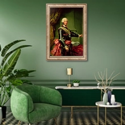 «Portrait of Charles III c.1761» в интерьере гостиной в зеленых тонах