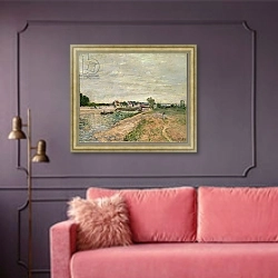 «Saint-Mammes, 1885 1» в интерьере гостиной с розовым диваном