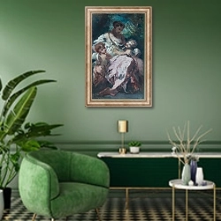 «Венера и два Купидона» в интерьере гостиной в зеленых тонах