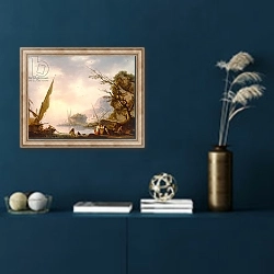 «A southern coastal scene, 1753» в интерьере в классическом стиле в синих тонах