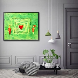 «Love Maze, 2004» в интерьере прихожей в зеленых тонах над комодом
