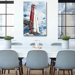«Космическая ракета на фоне неба» в интерьере офиса над столом для конференций