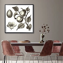 «Плоды и цветы абрикоса» в интерьере столовой с серыми стенами