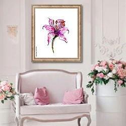 «Розовая лилия на белом фоне» в интерьере гостиной в стиле прованс над диваном