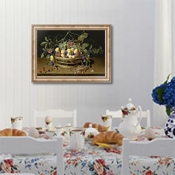 «Фрукты в корзине на столе» в интерьере кухни в стиле прованс над столом с завтраком