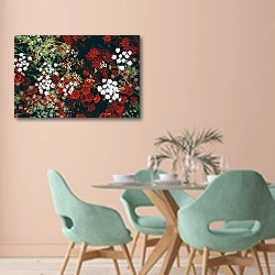 «Красно-белые цветы» в интерьере современной столовой в пастельных тонах