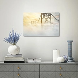 «Мост в тумане» в интерьере современной гостиной с голубыми деталями