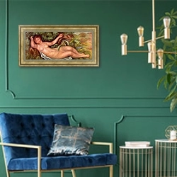 «Лежащая обнаженная 5» в интерьере в классическом стиле с зеленой стеной