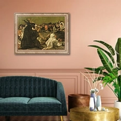 «The Witches' Sabbath or The Great He-goat,, c.1821-23 2» в интерьере классической гостиной над диваном