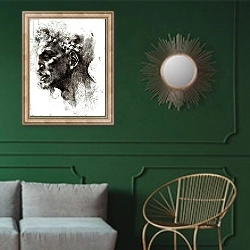 «Head of a Satyr» в интерьере классической гостиной с зеленой стеной над диваном