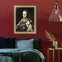 «Portrait of Catherine II of Russia 2» в интерьере спальни с акцентной стеной