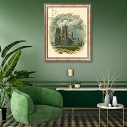 «York Minster, West Front» в интерьере гостиной в зеленых тонах