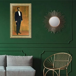 «Portrait of Alexander Skryabin» в интерьере классической гостиной с зеленой стеной над диваном