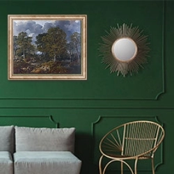 «Корнард Вуд, рядом с Садбери, Суффолк» в интерьере классической гостиной с зеленой стеной над диваном