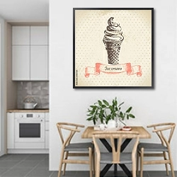 «Иллюстрация с мороженым» в интерьере кухни в светлых тонах над обеденным столом