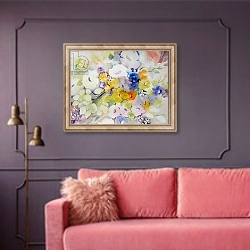 «Blossoms II» в интерьере гостиной с розовым диваном