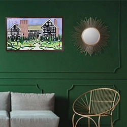 «Little Moreton Hall, 1995» в интерьере классической гостиной с зеленой стеной над диваном