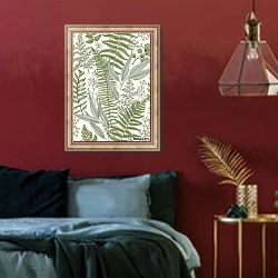 «Ботанический узором в винтажном стиле» в интерьере спальни с акцентной стеной