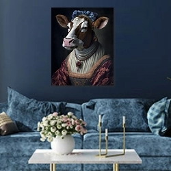 «Боярыня Коровина» в интерьере современной гостиной в синем цвете
