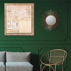 «Sketch of Marble Blocks for Statues with Notes» в интерьере классической гостиной с зеленой стеной над диваном