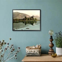 «Великобритания. Замок Килхурн на берегу озера Лох-Эйв» в интерьере в стиле ретро с бирюзовыми стенами